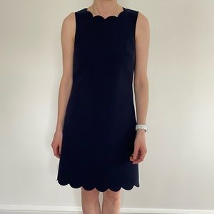 J Crew Factory Navy Blue Shift Dress Scalloped Hem
